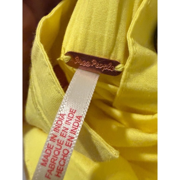 Free People Yellow Cotton Ruched Square Neck Pinafore Dress XS - Picture 4 of 5